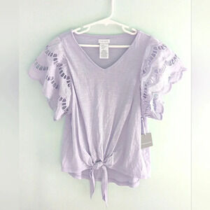 Tahari Lavender Kids Blouse with Lace Sleeves